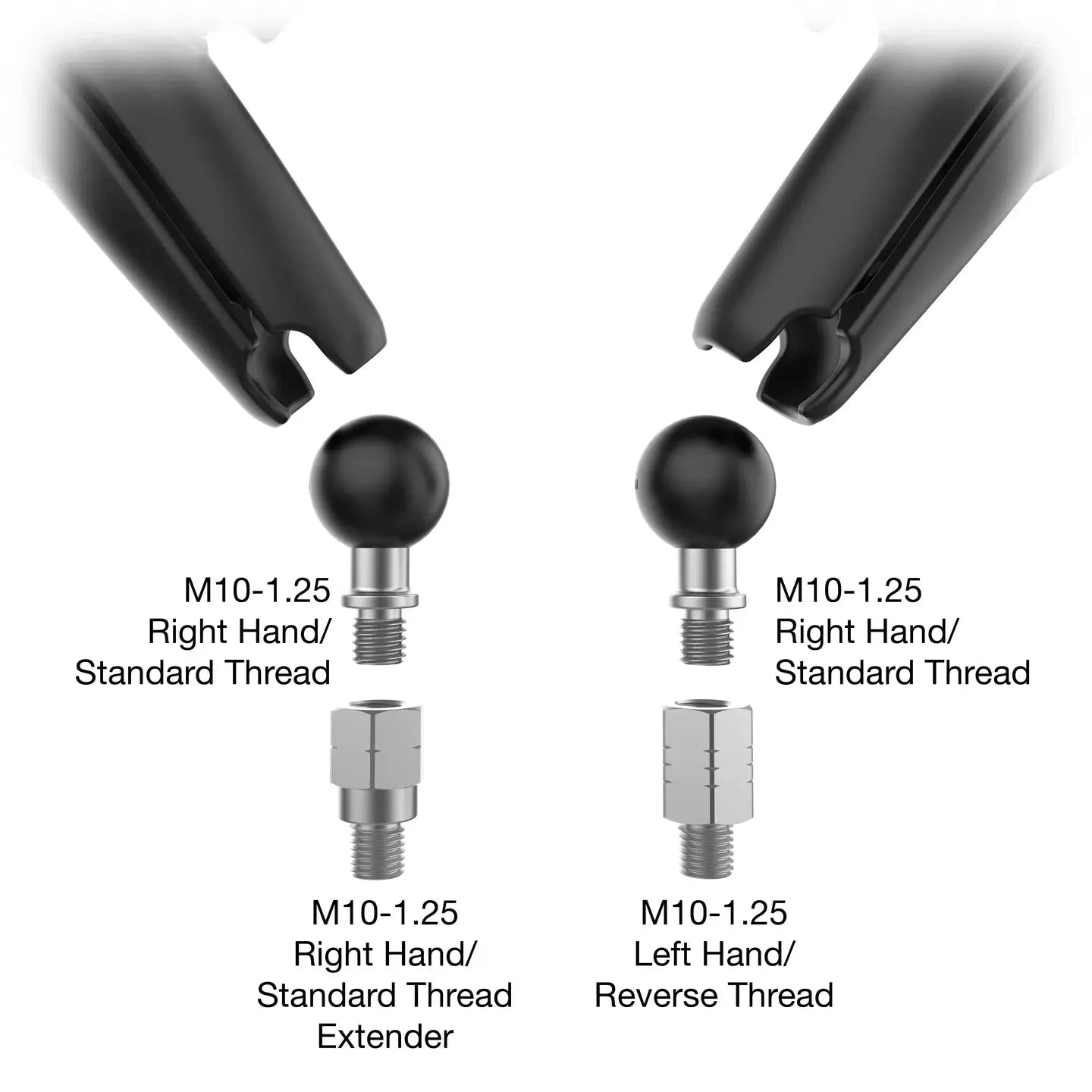 RAM® Tough-Mirror™ Kit with M10-1.25 Bases + Reverse Adapter - Long Arm ram mount