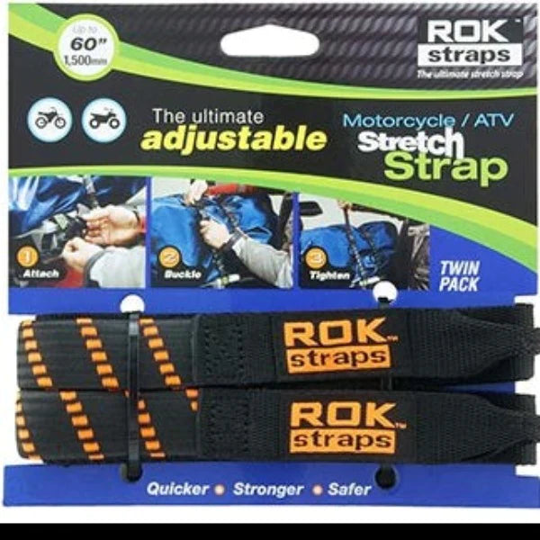 ROK Straps Adjustable 18-60" Black Motorcycle Cargo Straps Rok Straps