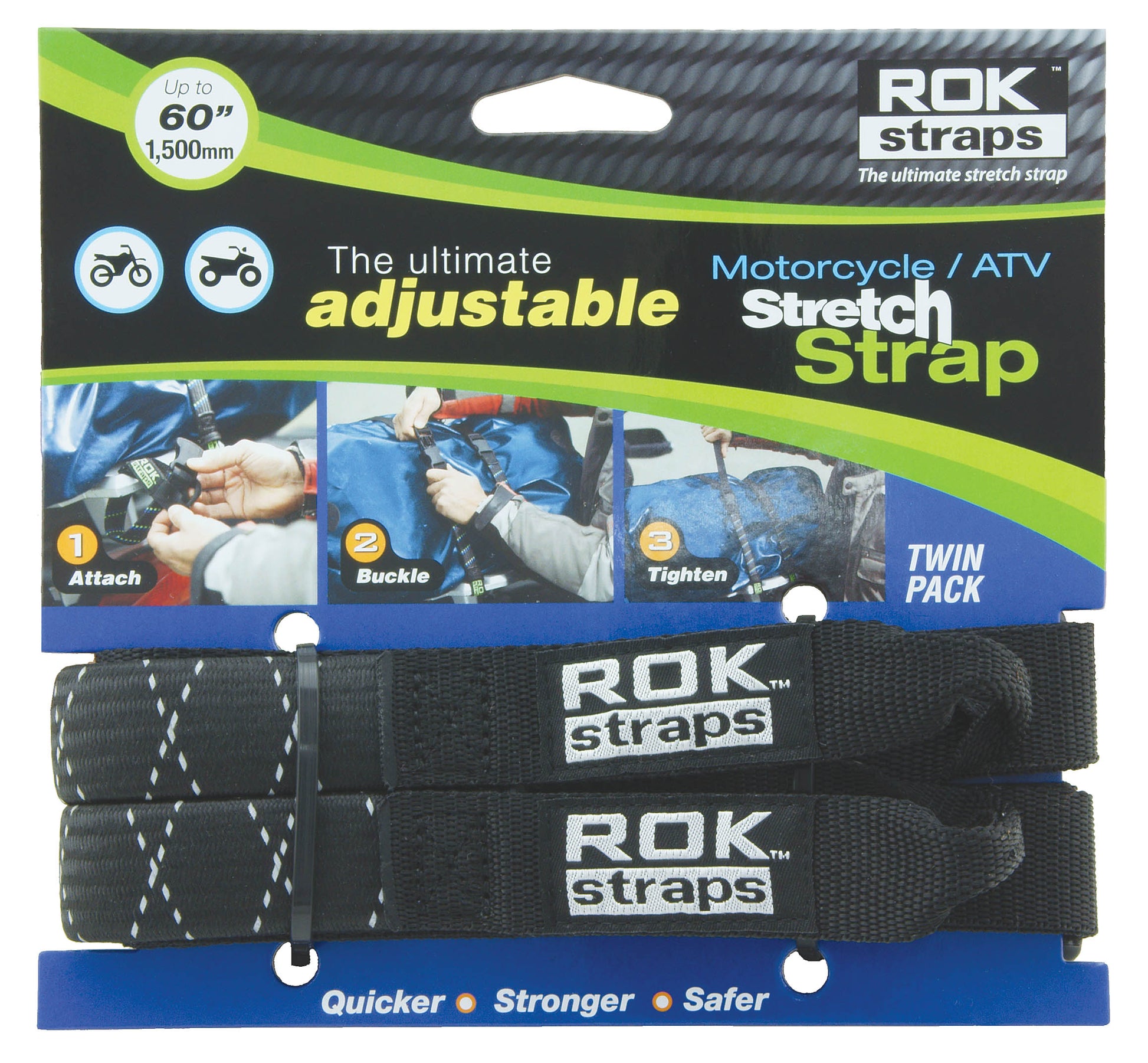 ROK Straps Adjustable 18-60" Black Motorcycle Cargo Straps Rok Straps