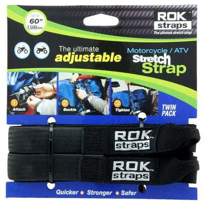 ROK Straps Adjustable 18-60" Black Motorcycle Cargo Straps Rok Straps